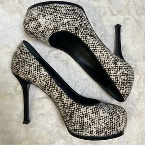 Yves Saint Laurent Tribtoo 105 Ponyhair Platform Pumps Mules Heels Size 37